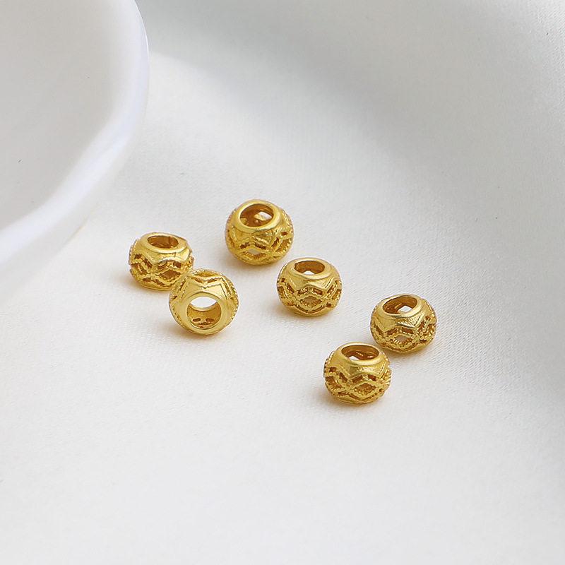 Gold-Plated Hollow Lace Spacer Beads, 5mm, Large Hole for DIY Jewelry Crafting