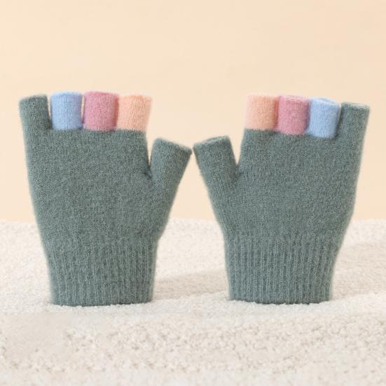 Kids Knitted Gloves Winter Half Finger Gloves Soft Color Block Warm Wrist Gloves for Boys Girls Indoor Outdoor Use