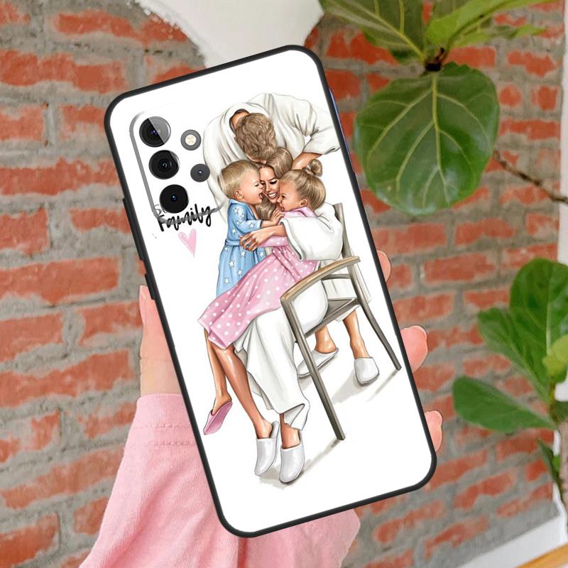 Black Brown Hair Baby Mom Girl Queen Phone Case For Samsung Galaxy A54 A34 A14 A55 A35 A25 A15 A52 A32 A12 A51 A71 A13 A33 A53