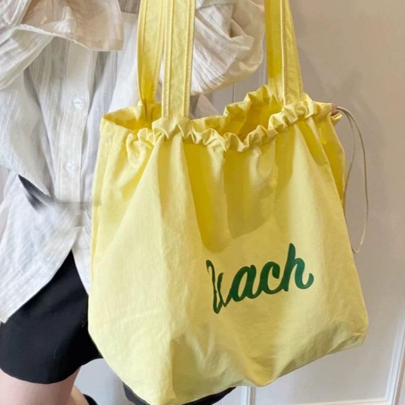 Bag Women's New Alphabet Flower Nylon One Shoulder Crossbody Bag Casual Versatile Drawstring Large Capacity Tote Bag