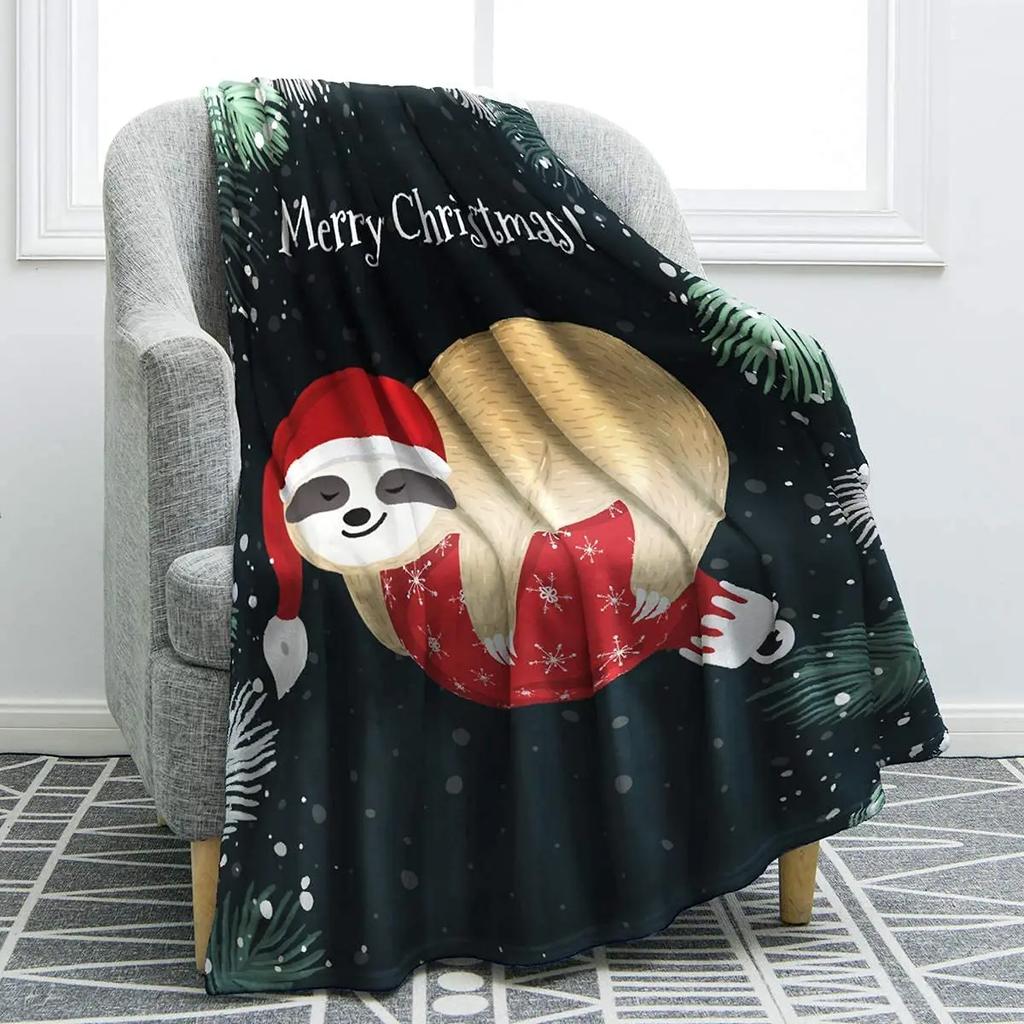 Cartoon Sloth Flannel Throw Blanket Cute Wild Animals Lazy Sloth Blanket for Bed Sofa Couch Warm Lightweight Super Soft Blanket