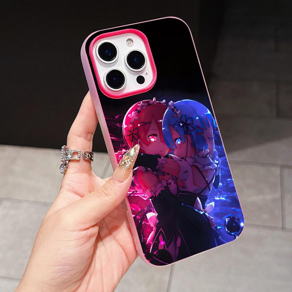 ReZero Rem Ram Jelly Double Layer Rose Red Mobile Phone Case for iPhone 17 16 15 14 13 12 11 Air Pro Max Plus Protective