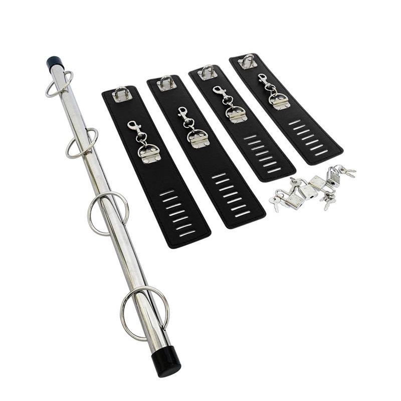 Lockable Stainless Steel Bondage Set: Adult SM Handcuffs & Footcuffs with Removable Pipe