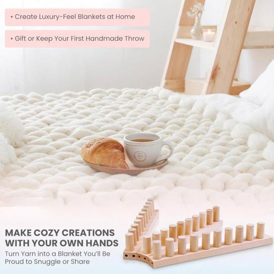 Chunky Yarn Blanket Loom Adjustable Weaving Loom Wooden Peg Frame Yarn Blanket