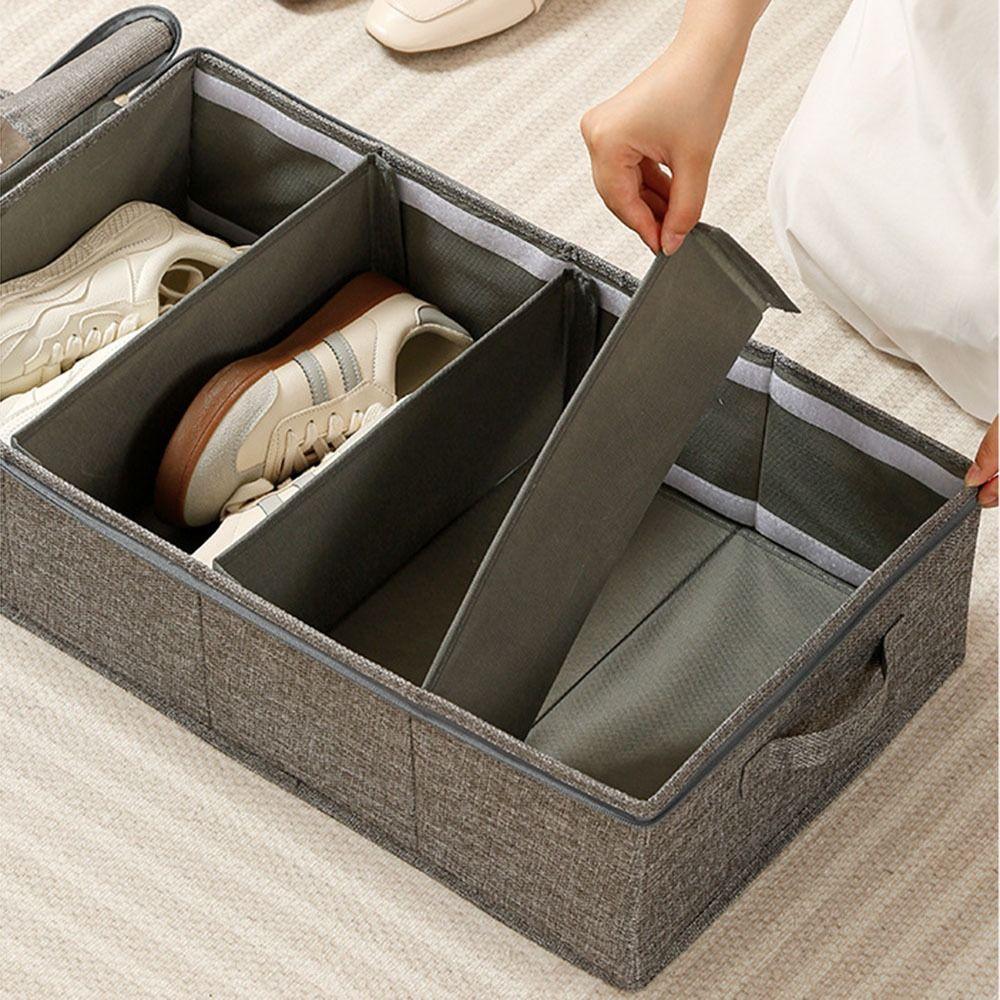 Zipper Closure Under Bed Storage Bag Moisture-proof Cotton Linen Shoe Case  Bedroom
