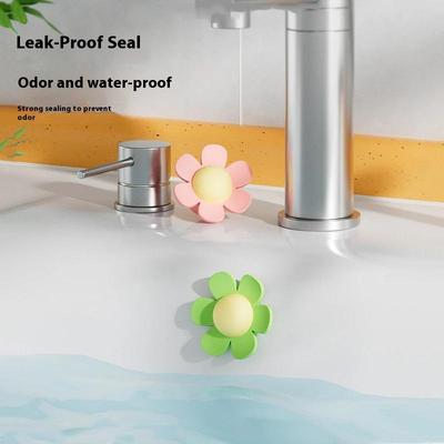 5Pcs Flower Shape Bathroom Silicone Wash Basin Overflow Ring Kitchen Sink Washbasin Drain Seal Stopper Bathtub Drain Cap Plug