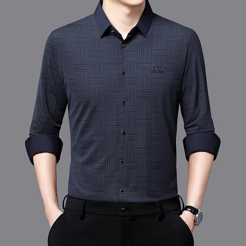 Autumn Middle-Aged Men's New Long-Sleeved Seamless Lapel Shirt Fashion Casual Shirt