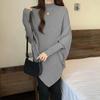 Plus Size High Neck Knitted Sweater - Irregular, Loose Fit, Mid-Length, Autumn/Winter, Slimming Design