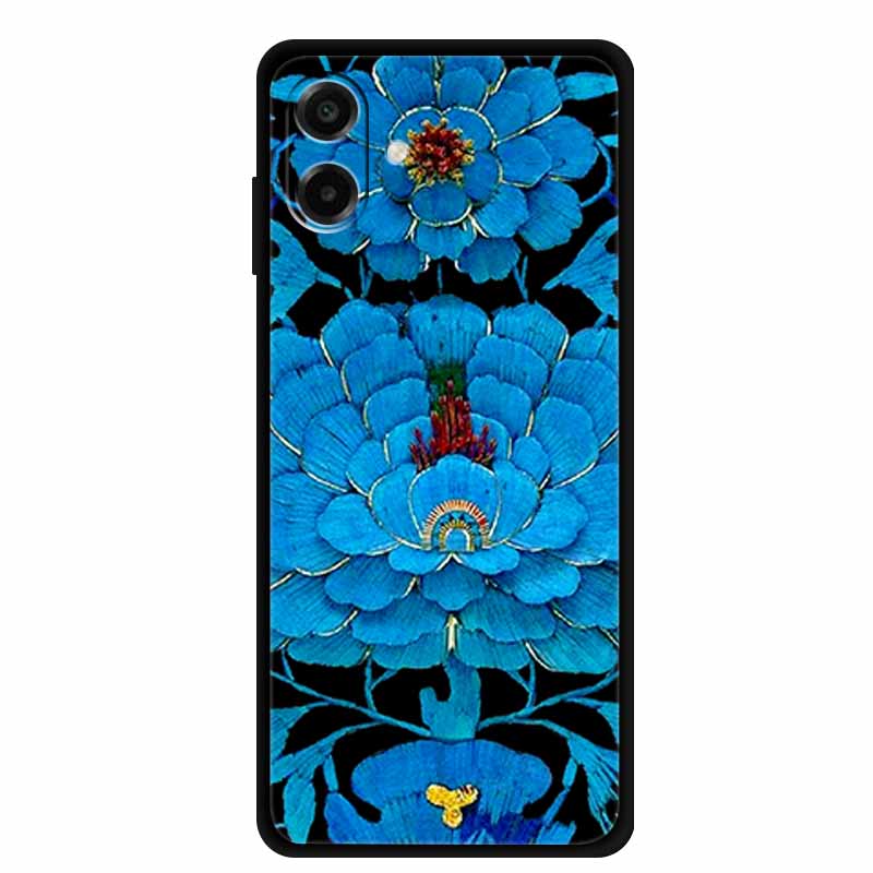 3D Silicone Case For Samsung Galaxy A07 4G Case Relief Emboss Flowers Black Soft Back Cover Coques For Samsung Galaxy A17 Cases