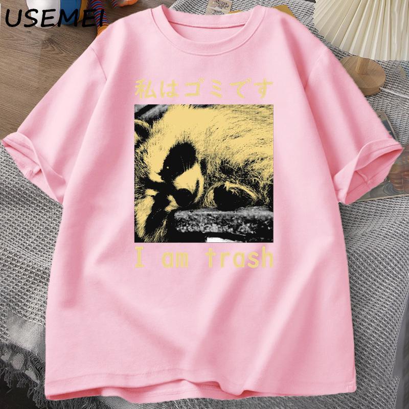 I Am Trash Japanese Raccoon Print Tshirt Harajuku Vintage High Quality Cotton Short Sleeve T-shirt Men's Clothing Top Streetwear
