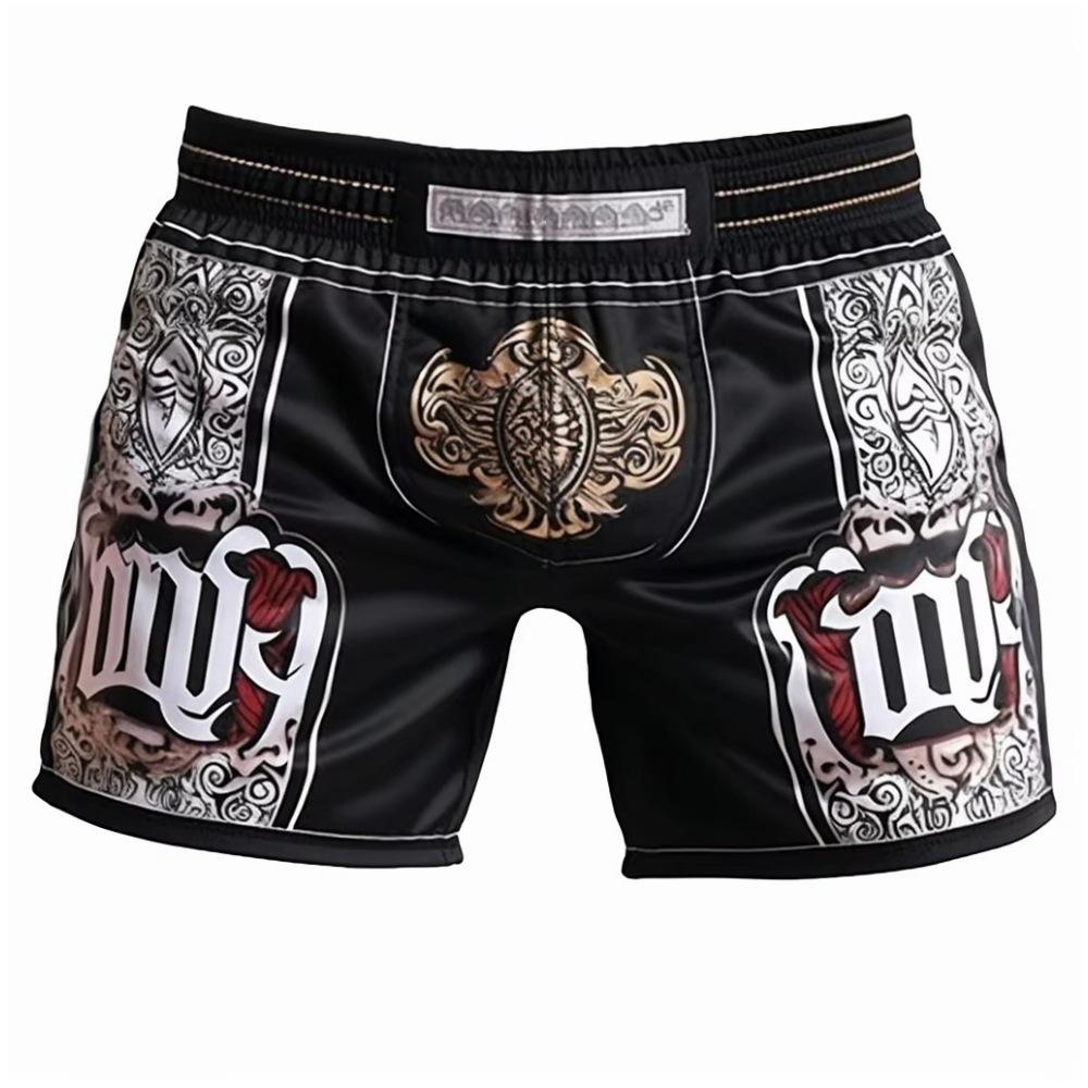 2024 New Wolf Geometric Breathable Print Combat Shorts, Muay Thai Boxing Shorts, Free Sanda Martial Arts Pants