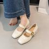 2025 Autumn Korean-Style Mary Janes: Soft Leather Square-Toe Chunky Heel Mid-Heel Shoes for Women