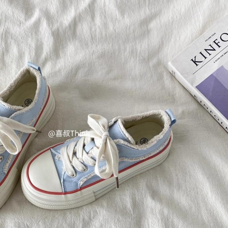 Uncle Xi, milky white round head platform canvas shoes women's 2025 spring new versatile little white shoes Korean chic board shoes