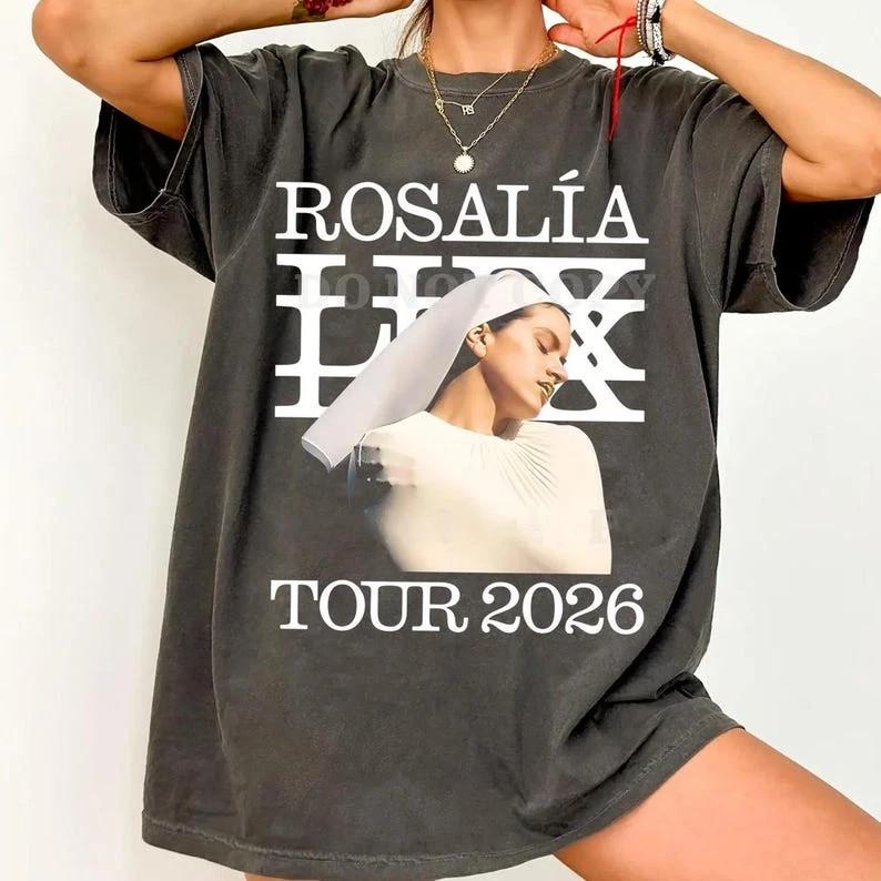 ROSALIA LUX Tour 2026 Shirt Charcoal Concert Graphic Tee Unisex T-Shirt L
