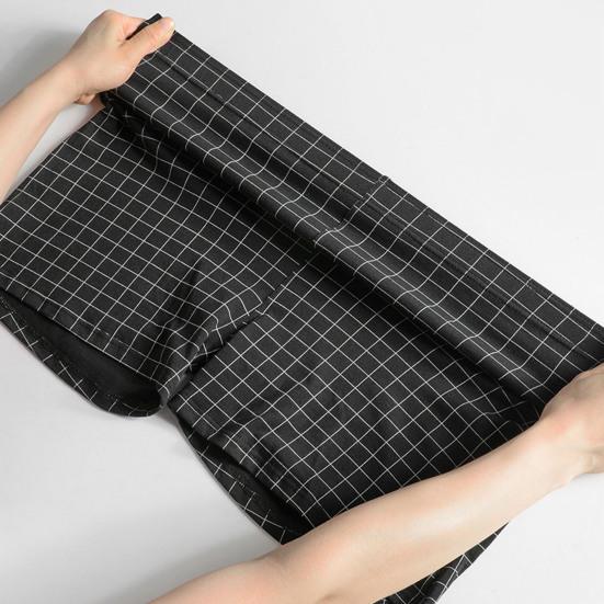 Men Shorts Underwear Elastic Waistband Mid-rise Boxers Briefs Plaid Print U-Convex Loose Fit Panties Homewear