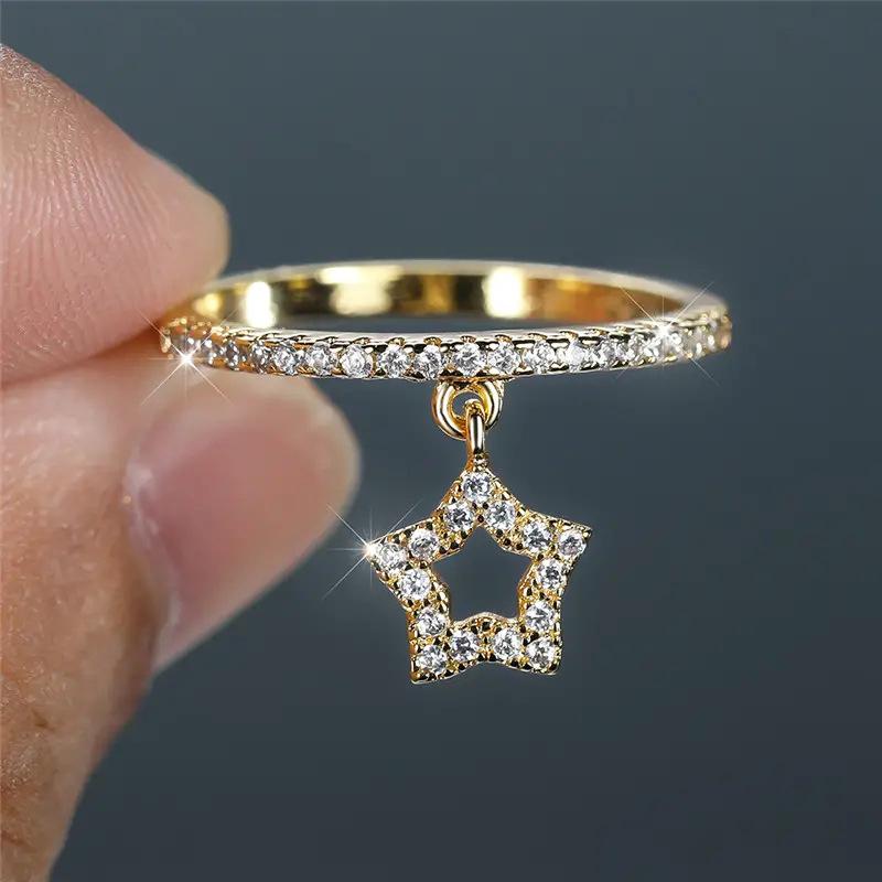 Cao Shi Sweet Heart Zircon Star Ring for Women - Fashionable Pendant Jewelry
