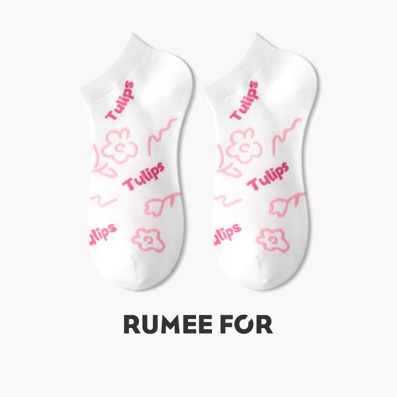 5 Pairs of Female Summer Thin Deodorant Sweat Absorbing Lovely Breathable Shallow Mouth Cartoon Boat Socks