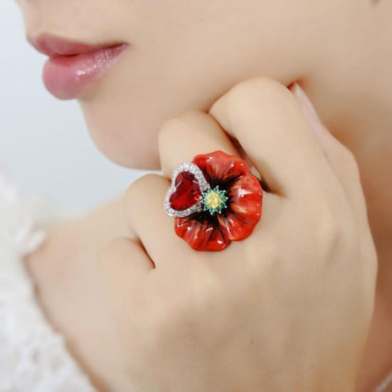 Women Heart Faux Ruby Flower Pendant Necklace Earrings Ring Party Jewelry Gift