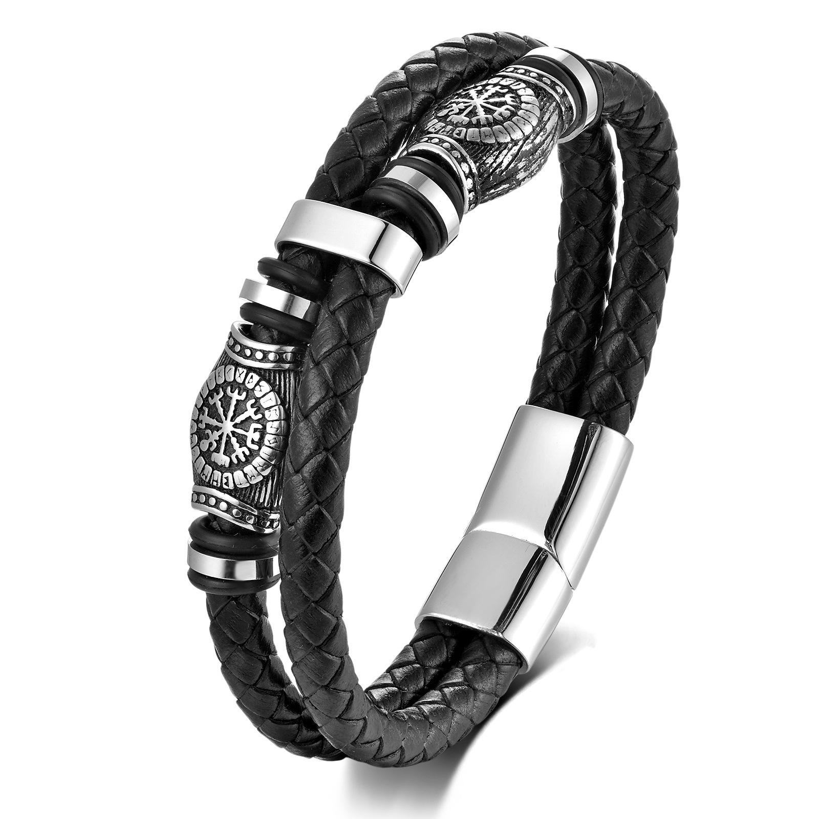 New Stainless Steel Leather Rope Bracelet Viking Series Woven Leather Hip-hop Men s Bracelet Bracelet Bracelet