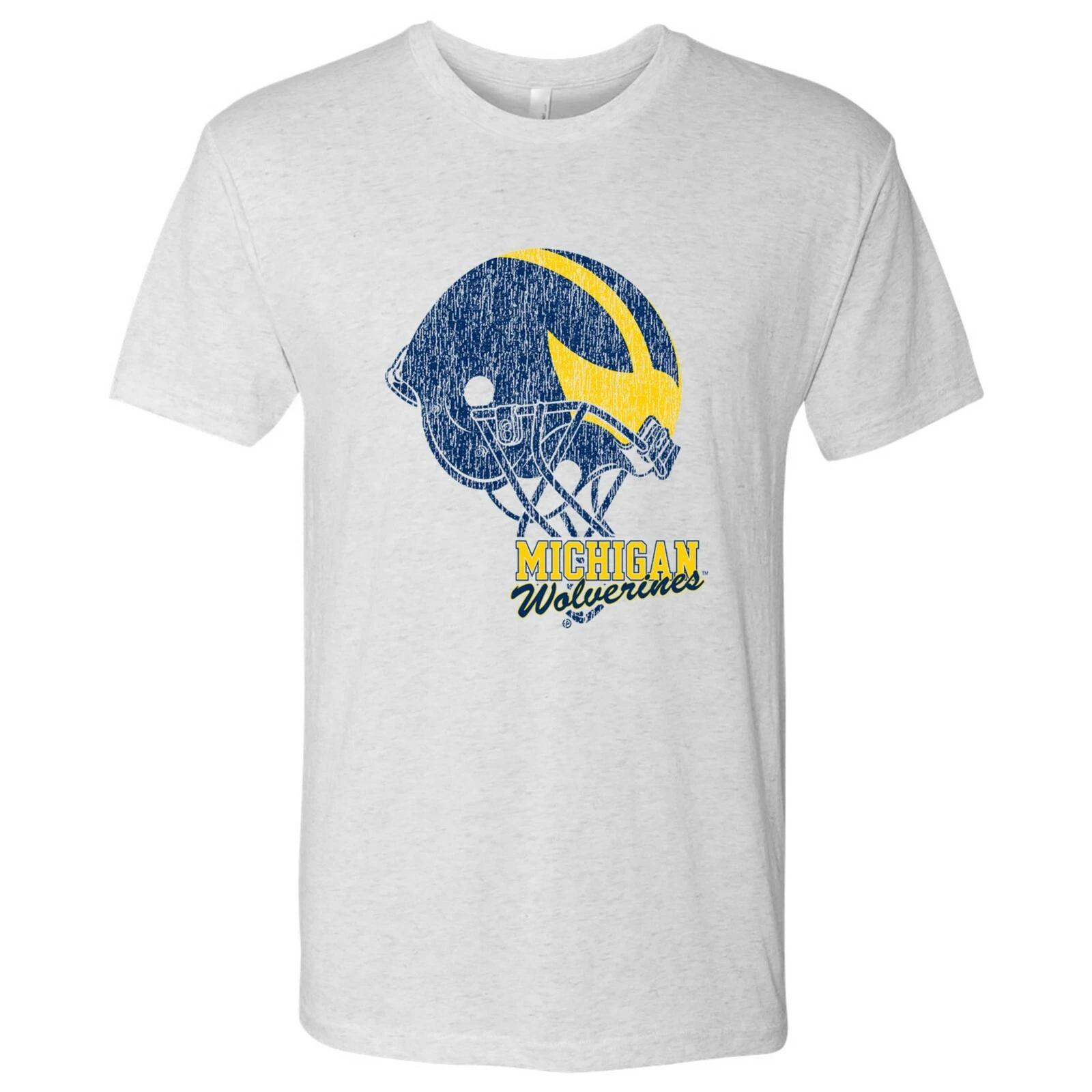 Michigan Wolverines Tilted Football Triblend T Shirt - Heather White S