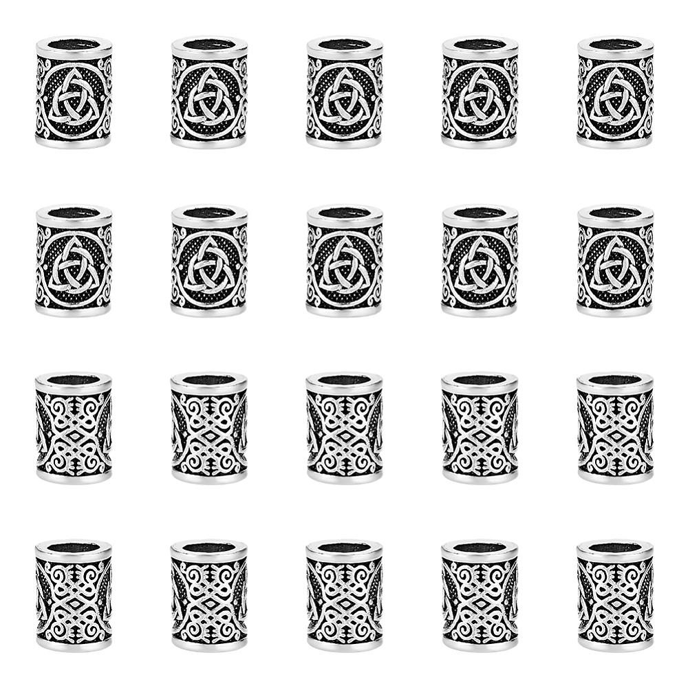 20Pcs 2 Styles Alloy European Beads Large Hole Beads Column with Trinity Knot & Valknut Pattern Antique Silver 15.5~16x11~12.5mm Hole: 7~8.5mm
