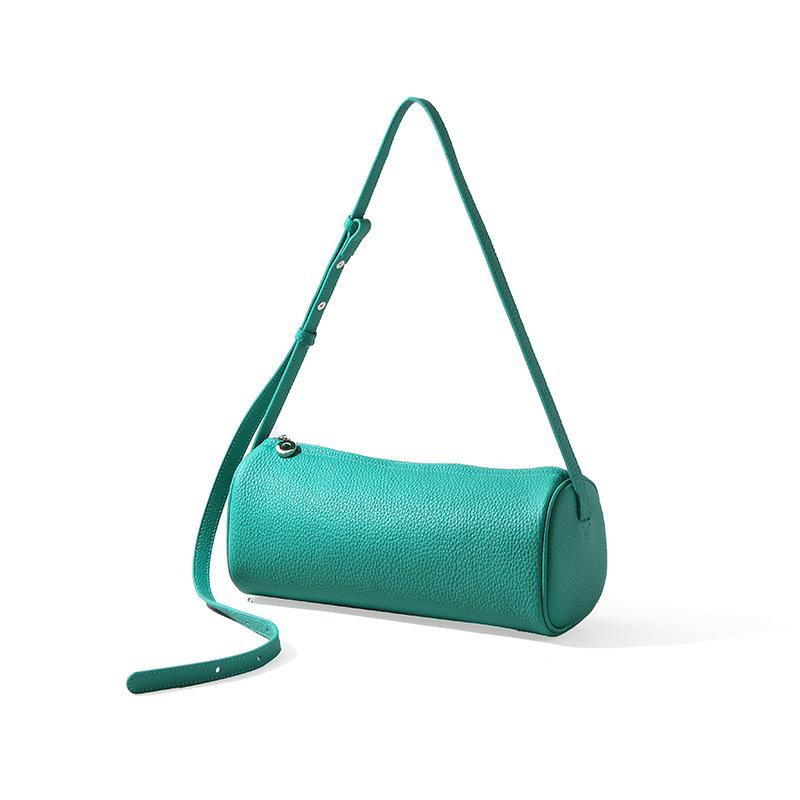 Simple Style Genuine Leather Bag Women's Fashionable Commuting Round Bag Trendy Crossbody Bag