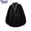 Wassup Sohot Men's Faux Two-Piece Heavyweight Polo Sweatshirt