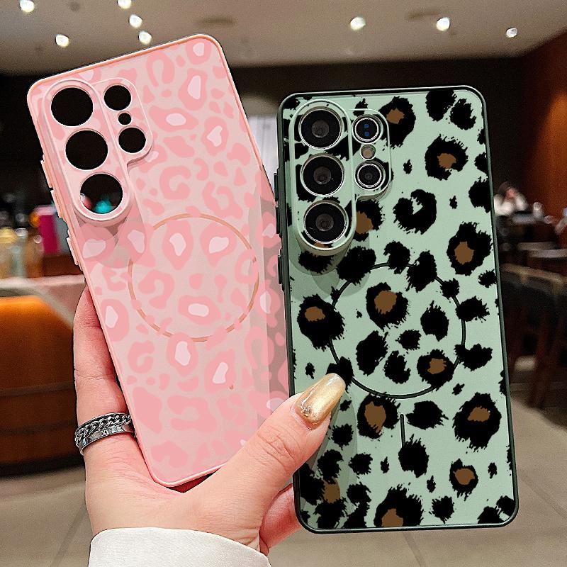 Leopard Print Phone Case For Samsung Galaxy S26 Ultra S25 Edge S24 Plus S23 FE S22 A17 A54 A55 A56 A57 5G Magnetic For Magsafe Matte Cover