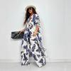 2025 Autumn New Women's Lapel Print Medium and Long Top Wide-leg Pants Two-piece Set