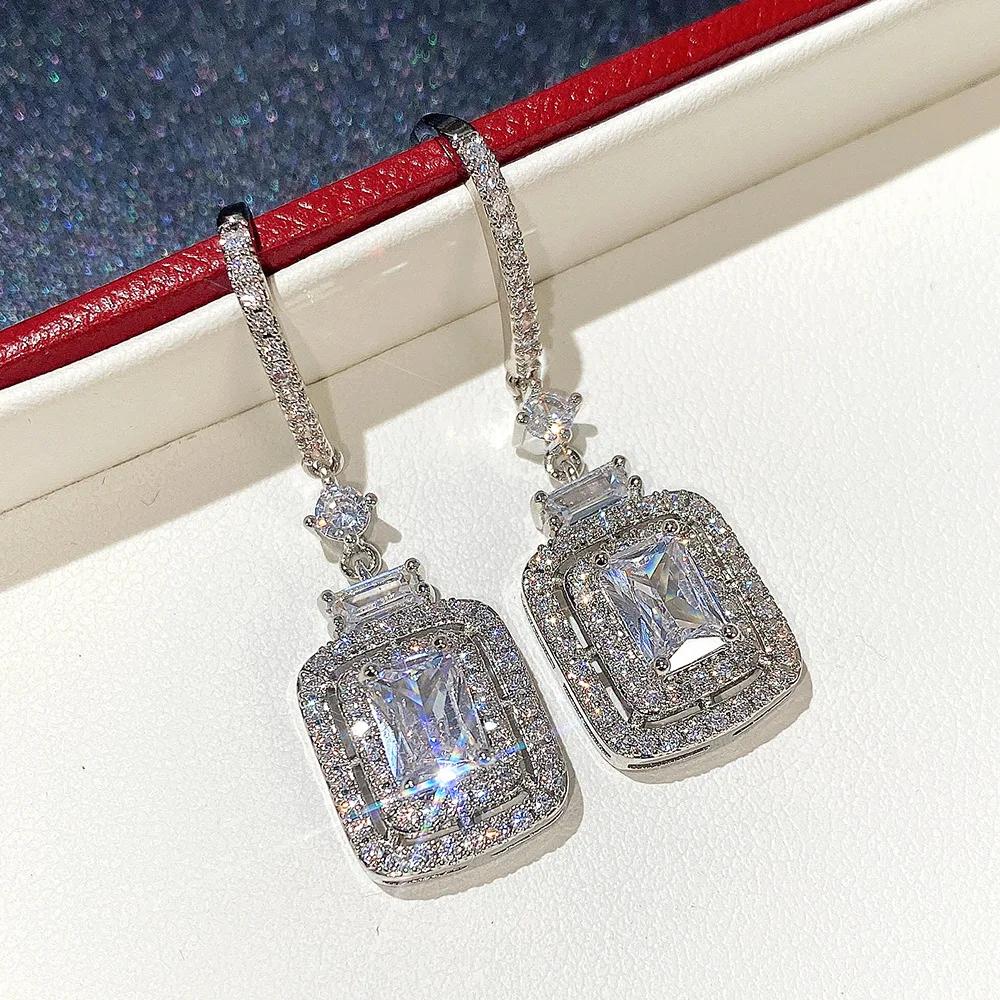 Gorgeous White Baguette CZ Long Dangle Party Earrings for Women Cubic Zirconia Engagement  Sterling Silver Bridal