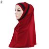 Women Color Block Muslim Soft Hijab Wrap Polyester Islamic Scarf Cap Headwear