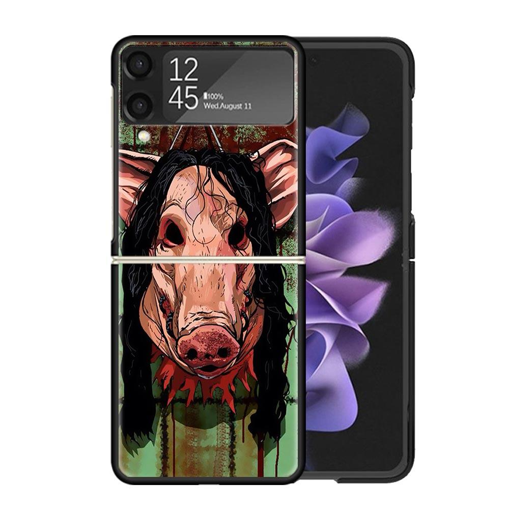 The Jigsaw Killer Horror Clear Phone Case For Samsung Z Flip 7 6 5 4 3 Galaxy ZFlip7 ZFlip6 ZFlip5 ZFlip4 ZFlip3 5G Print Cover