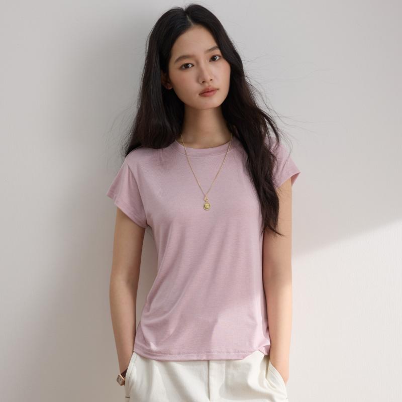 Lyocell women's round-neck t-shirt top, spring/summer 2026 new model, skin-friendly, breathable, slimming, short-sleeved