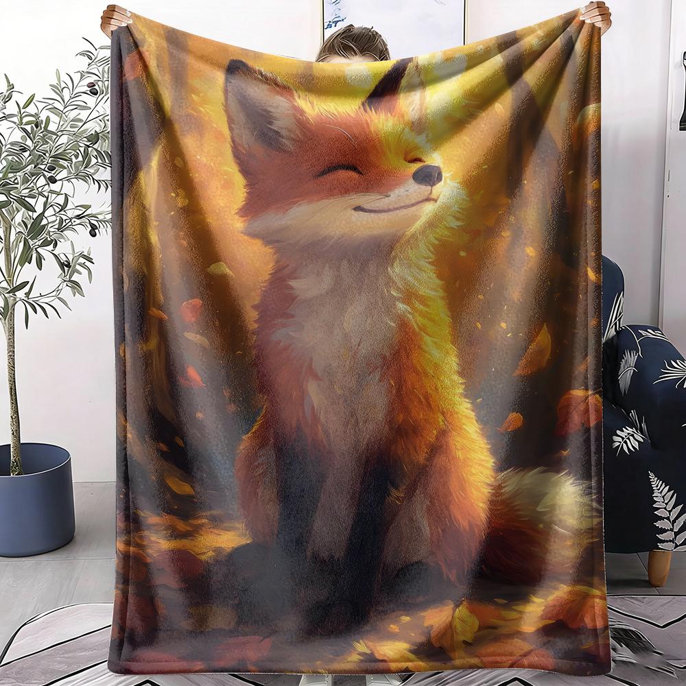 Adorable Fox Throw Soft Flannel AC Blanket Lightweight Summer Nap Throw Cozy  Blanket for Sofa Bed Travel Home 75x90cm