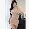 Spice Girl Style Sexy Three-dimensional Flower Splicing Tube Top Dress Women's Spring One-word Shoulder Slim and Thin Hip Skirt
