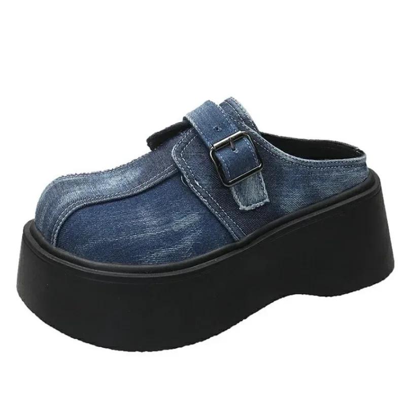 

Модные женские тапочки на танкетке и платформе высотой 7,5 см, на шнуровке, массивные кроссовки, повседневные, удобные, дышащие, брендовые, весна-лето, туфли Bao Toe 35 синий