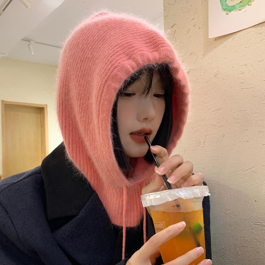 Sturmhaube Damen Herbst und Winter Kaninchenfell warm verdickt Schal integrierte Mütze Wolle Kopfbedeckung Kopfbedeckung Kopfbedeckung