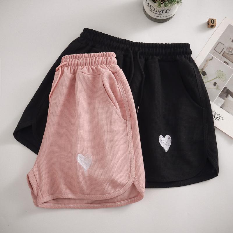 Waffle Sports Casual Shorts Women's Summer Thin Korean Version of The New High Waist Home Straight Cylinder Wide Legs