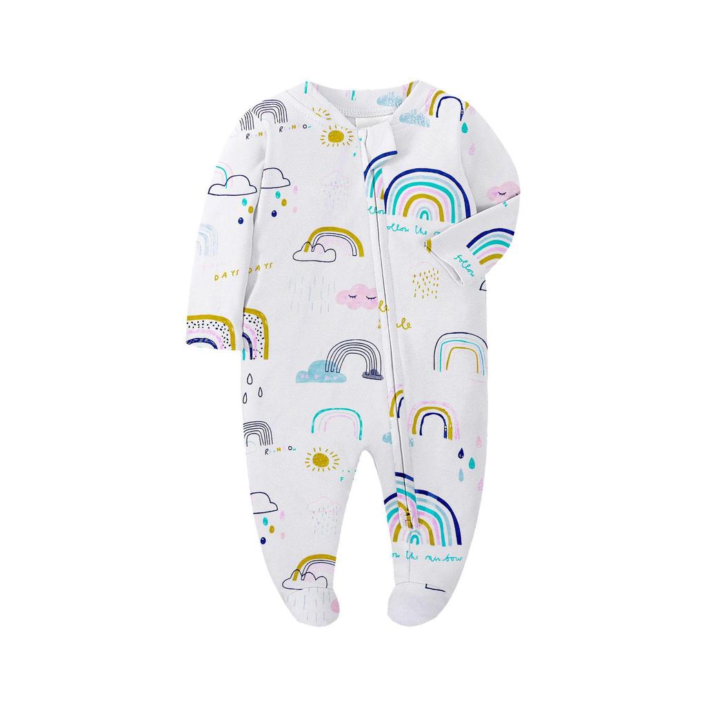 Newborn Long Sleeve Bodysuit with Double Zipper for Easy Change - Autumn/Winter Belly Protection, Prevents Chills