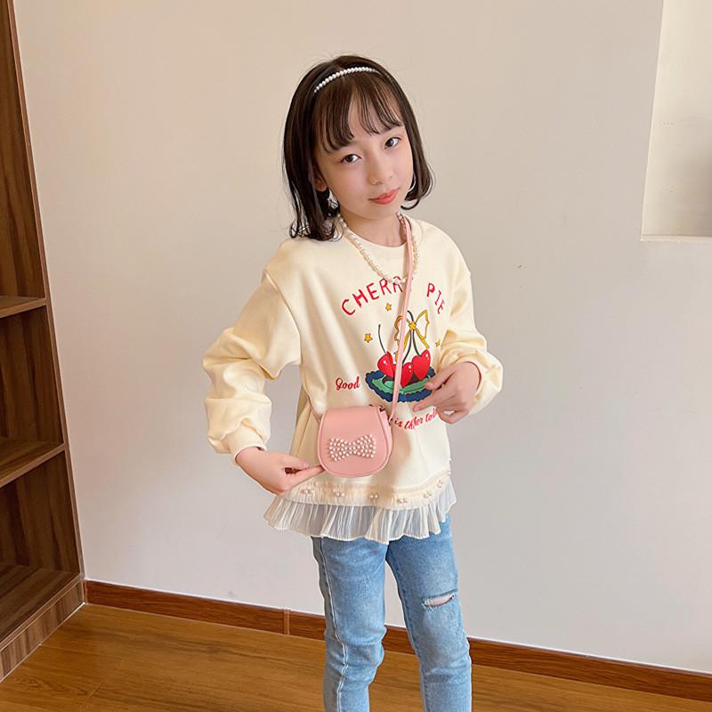 Stylish Mini Pearl Bow Shoulder Bag For Kids In Trendy Black Red Pink And Beige Colors