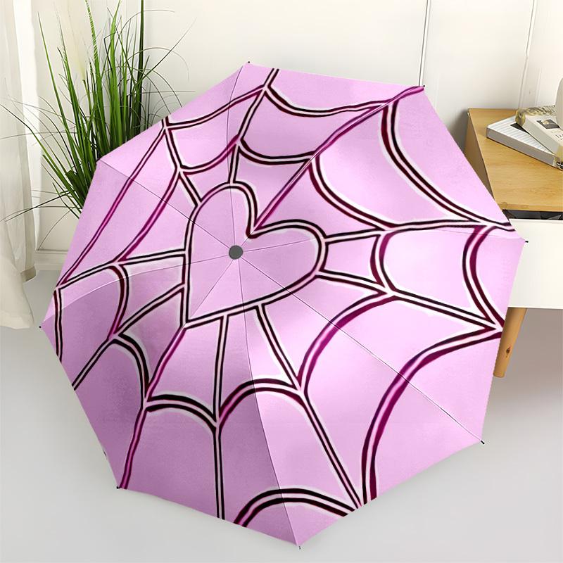 1pc Spider Web Heart Automatic Folding Umbrella - 8-Rib Compact Travel Umbrella Durable & Portable for Outdoor Use, Perfect Gift047