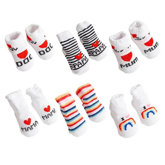 1 Pair Baby Socks with "I Love Dad/Mom" Pattern Cotton Striped Socks for Newborns 0-6 Months Cute Shower Gift & Daily Wear