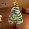 Miniature Xmas Tree Figurine Glazed Christmas Figurine, Colorful Decor, Handcrafted Glass Craft for Display Table Centerpiece Home Office Holiday
