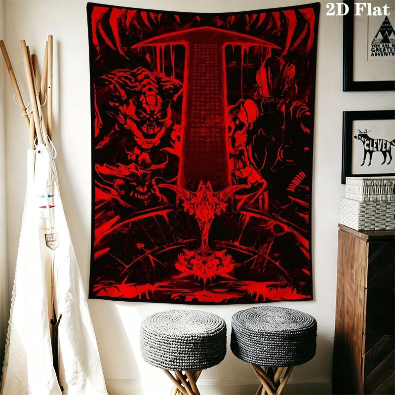 DOOM The Dark Ages Wall Tapestry Aesthetic Wall Hanging Printed Fabric Blanket Decorative Tapestries for Bedroom Living Room Home Decor