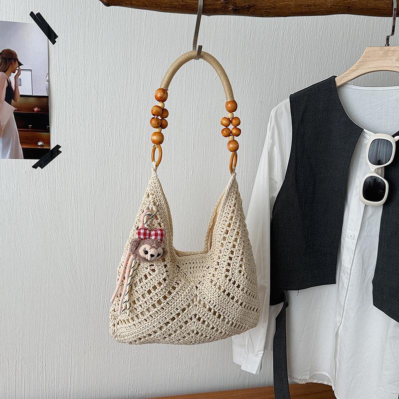 Knitted Bag with Openwork Crochet Pattern Sporty Single shoulder Tote Bag