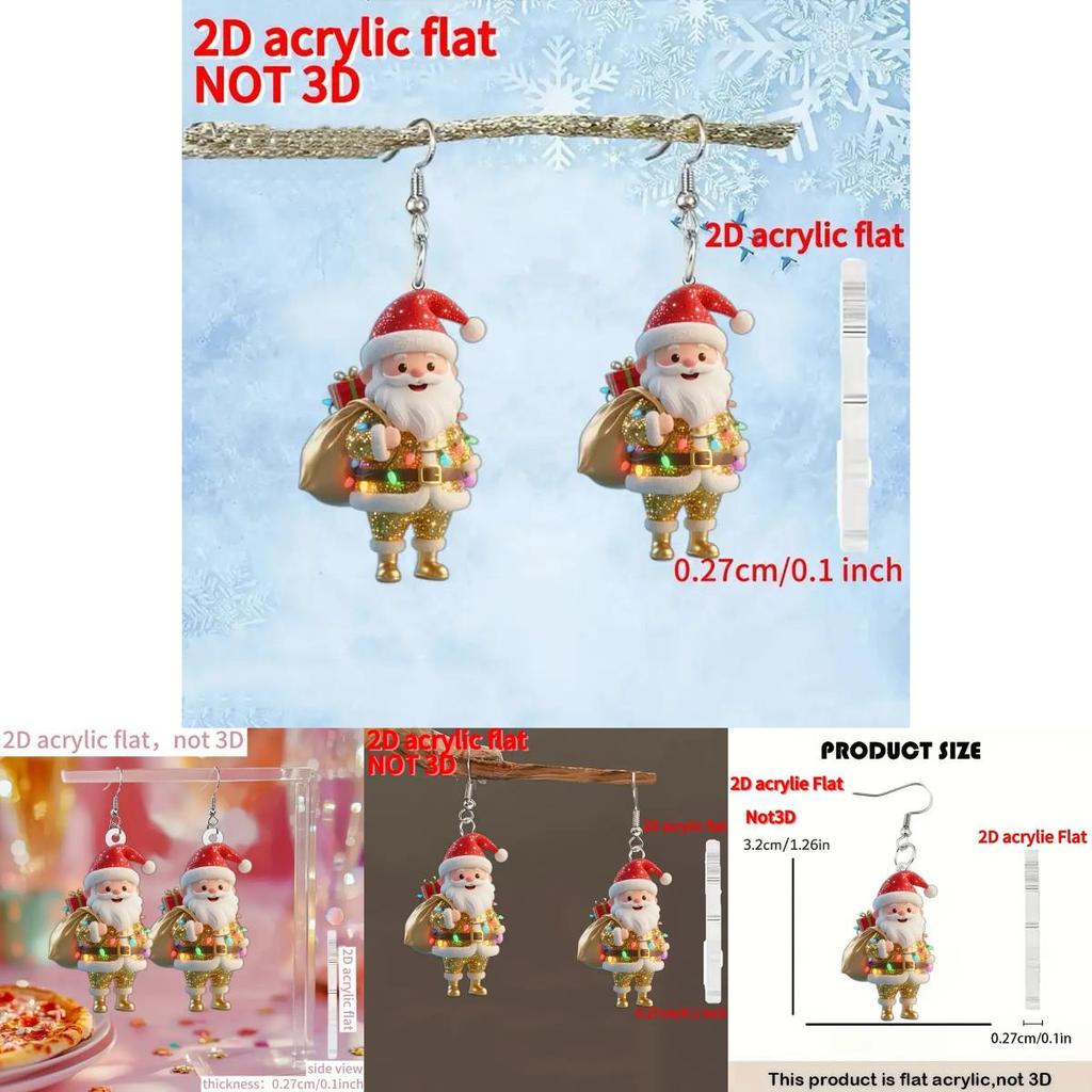 Santa Claus Acrylic Earrings With Silver Pins For Festive Holiday Gift