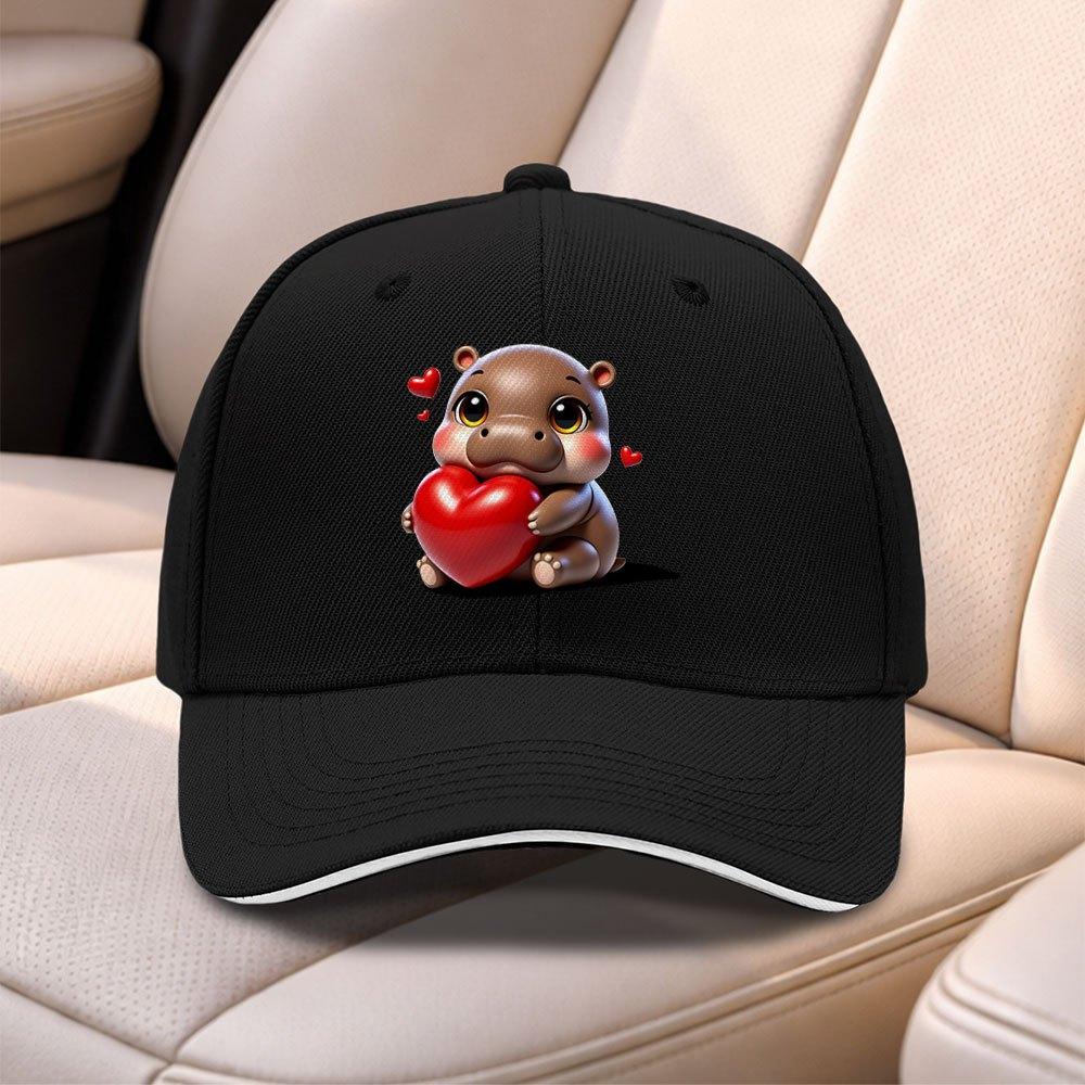 Heart Hippo Baseball Cap For Men Women Adjustable Duckbill Hat Lightweight Outdoor Cap For Sports Fishing Daily Use