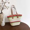 Large Capacity Shopping Straw Bag Polyester Summer Beach Handbag Stripe Woven Tote Bag  Daily