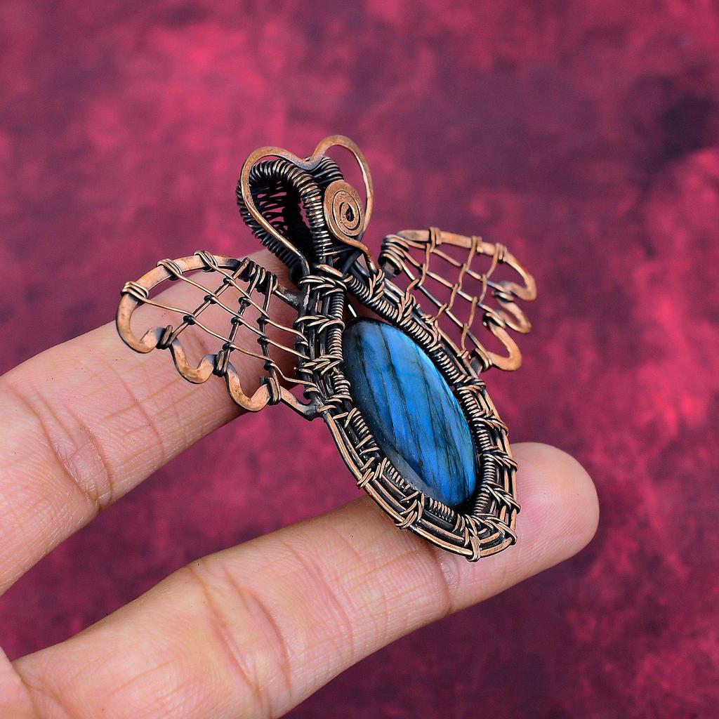 Labradorite Pendant Copper Wire Wrapped Butterfly Pendant Real Gemstone Pendant