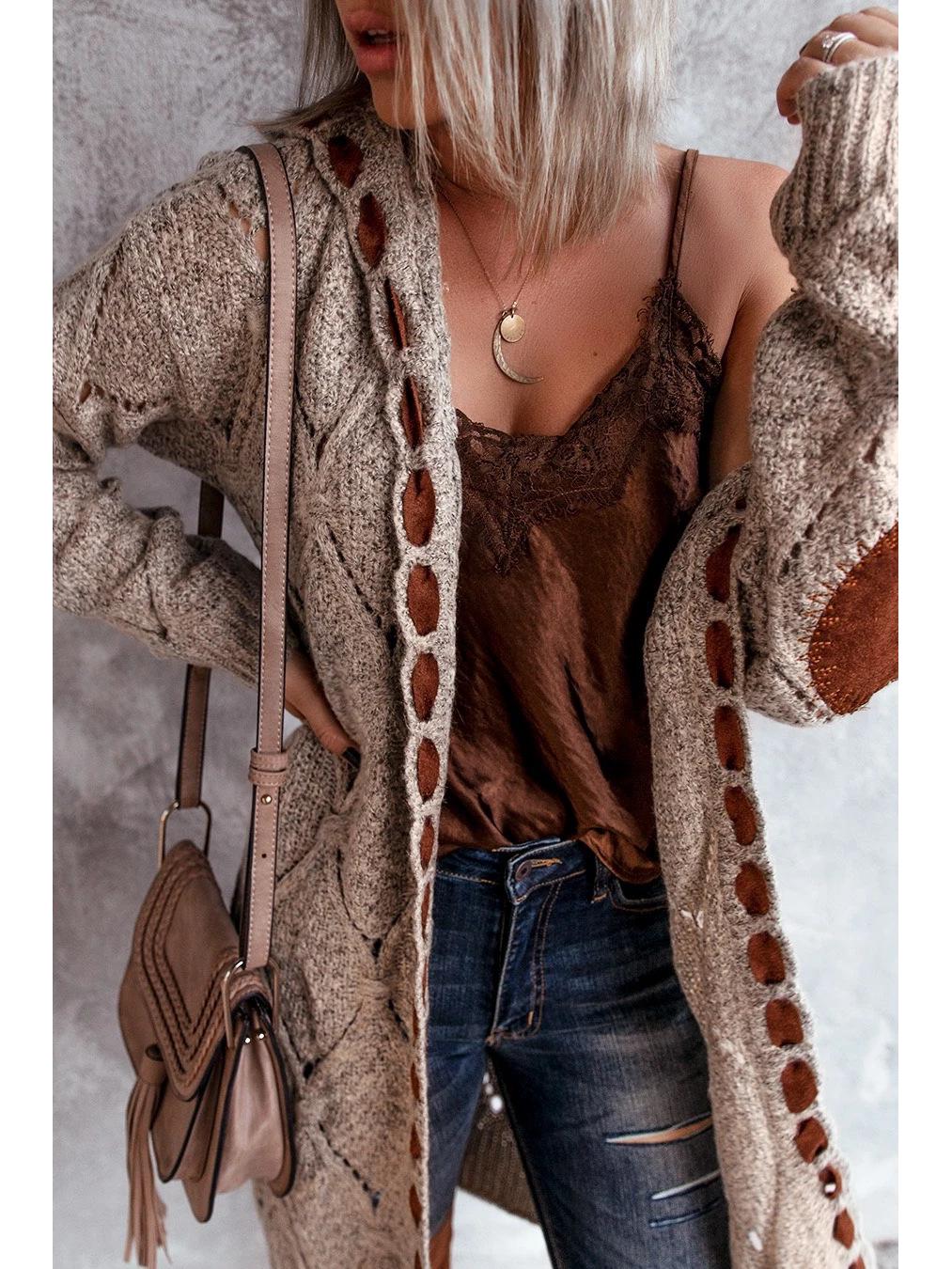 

Модный женский вязаный кардиган с длинным рукавом S